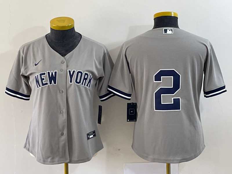 Women%27s New York Yankees #2 Derek Jeter Grey No Name Stitched Cool Base Jersey->mlb womens jerseys->MLB Jersey